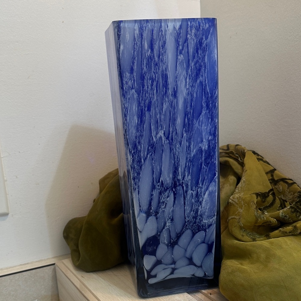 Vintage Blue and White Hand Blown Glass Vase - Picture 5 of 8